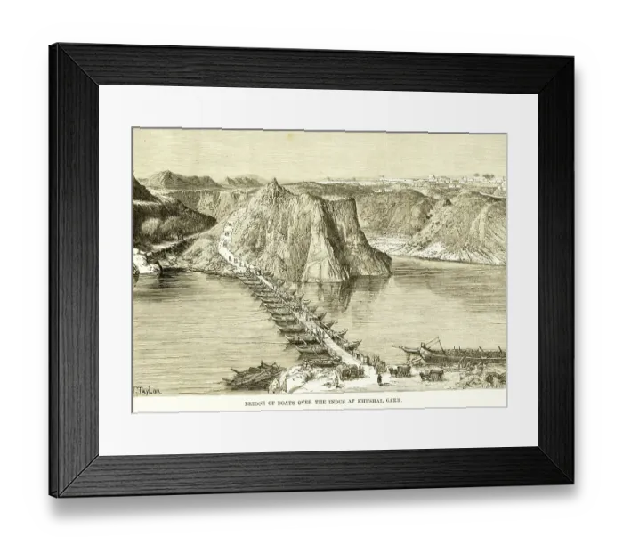 Framed Print : Bridge of boats over the Indus at khushalgarh, Rajasthan, India, Asia