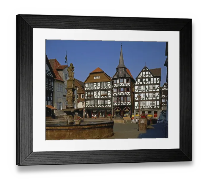 Framed Print : Market square, town hall, Rolandsbrunnen, Fritzlar, Hesse, Germany, Europe