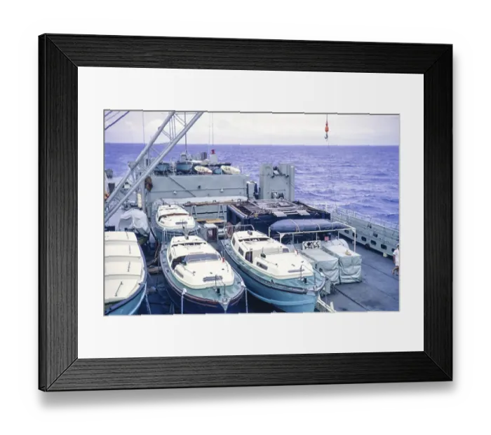 Framed Print : Small boats on deck of HMS Triumph, Atlantic Ocean, Royal Navy, slide dated February 1972 Framed Print : Small boats on deck of HMS Triumph, Atlantic Ocean, Royal Navy, slide dated February 1972