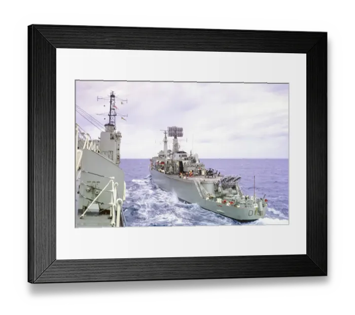 Framed Print : HMS Glamorgan, County-class destroyer naval ship, Atlantic Ocean, Royal Navy, slide dated February 1972 alongside HMS Triumph to port Framed Print : HMS Glamorgan, County-class destroyer naval ship, Atlantic Ocean, Royal Navy, slide dated February 1972 alongside HMS Triumph to port
