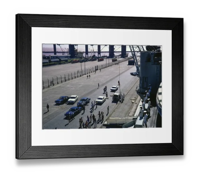 Framed Print : Loading a vehicle onto HMS Triumph ship from quayside, Royal Navy, slide dated February 1972 Framed Print : Loading a vehicle onto HMS Triumph ship from quayside, Royal Navy, slide dated February 1972