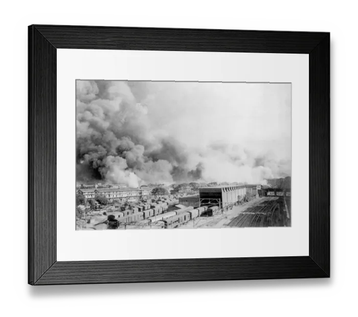 Framed Print : Destruction caused after massive fire at Victoria Dock that engulfed the Chinese ship Fort on 14 April 1944 at the Bombay Port Trust, Bombay Mumbai, Maharashtra, India, Asia Framed Print : Destruction caused after massive fire at Victoria Dock that engulfed the Chinese ship Fort on 14 April 1944 at the Bombay Port Trust, Bombay Mumbai, Maharashtra, India, Asia