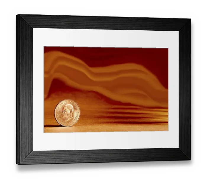 Framed Print : One single Indian currency one rupees coin and artistic background backside embossed Mahatma Gandhi 1869-1948