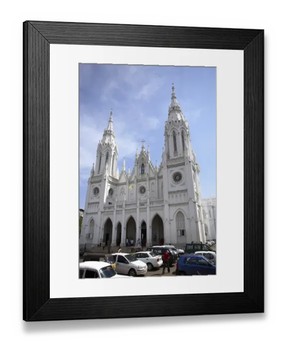 Framed Print : Basilica of Our Lady of Dolours with three tower front tower 146 ft high and rear Bible tower 260 feet high church has 15 Altars built in 1940, Thrissur, Kerala, India, Asia