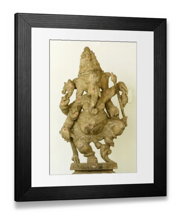 Framed Print : Dancing lord Ganesha at the Visitors Centre giving an overview of aims, activities and life of Auroville 1968, district Viluppuram, Puducherry, Union Territory, India, Asia