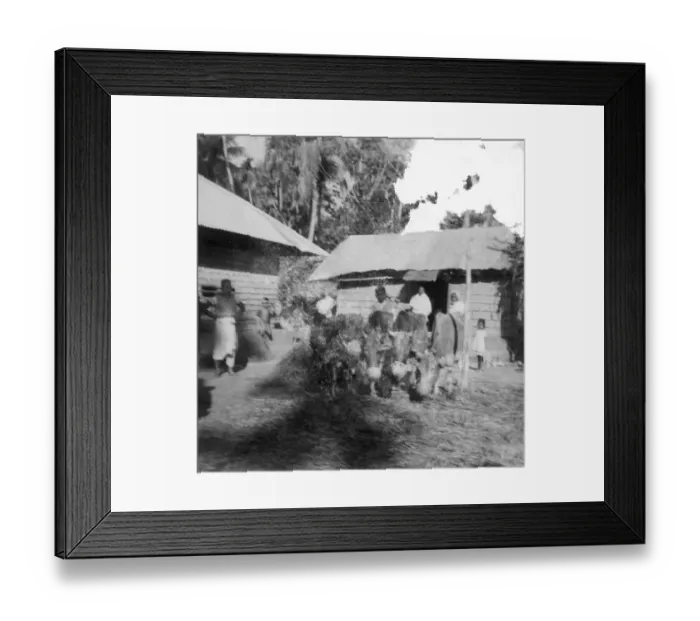 Framed Print : People and animals in front of buildings effected by riots between Hindus and Muslims in Noakhali East Bengal