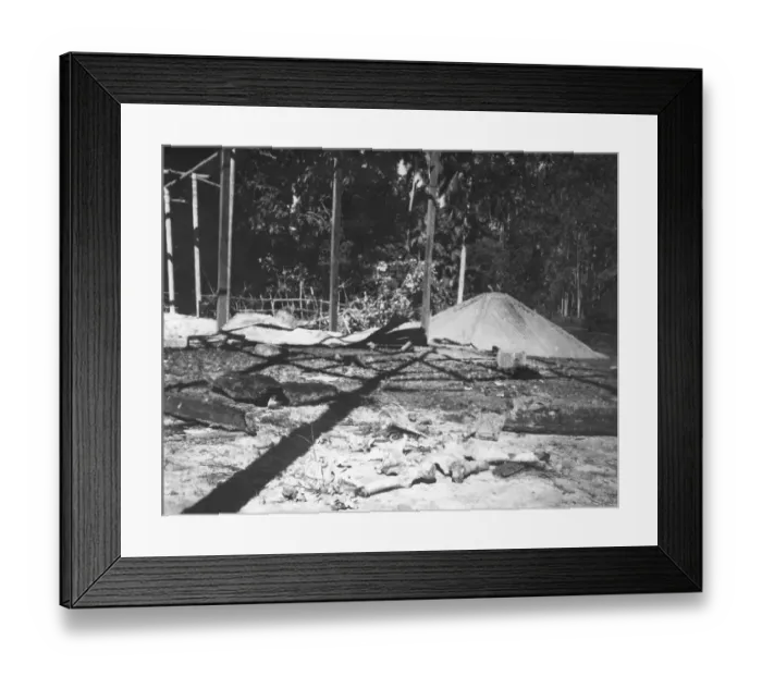 Framed Print : Destroyed hut after the riots between Hindus and Muslims in Noakhali East Bengal, November 1946, India, Asia