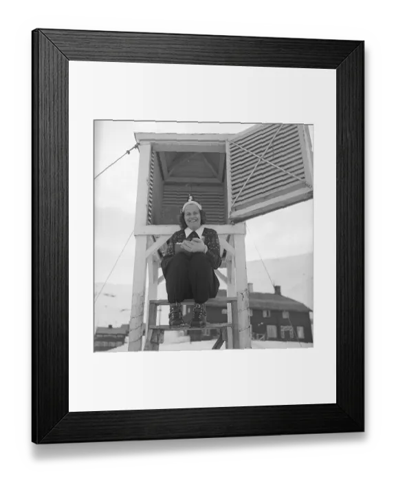 Framed Print : She who tracks the mountain weather. It is the weather observer Anna-Lisa Wikdahl in Riksgraensen in northern Sweden that six times a day is out doing her measurements and reading the instruments