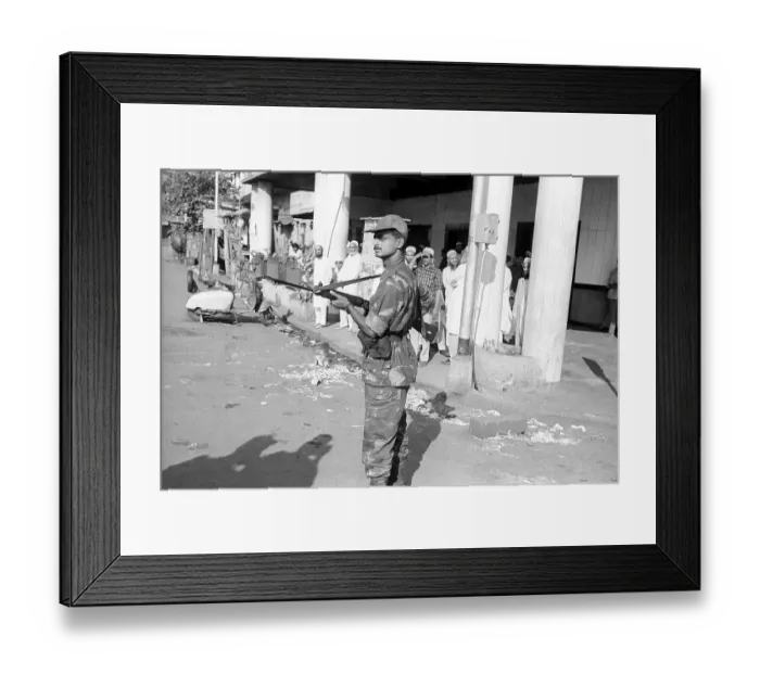 Framed Print : Army personnel & armed police deployed to prevent rioting after religious fundamentalists demolished the Babri Masjid in Ayodhya in Uttar Pradesh on 6 / 12 / 1992, The rioting continued till January 1993 in Bombay Mumbai, Maharashtra, India Framed Print : Army personnel & armed police deployed to prevent rioting after religious fundamentalists demolished the Babri Masjid in Ayodhya in Uttar Pradesh on 6 / 12 / 1992, The rioting continued till January 1993 in Bombay Mumbai, Maharashtra, India