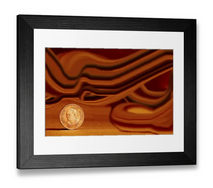 Framed Print : One single Indian currency one rupees coin and artistic background backside embossed Rajiv Gandhi 1944-1991