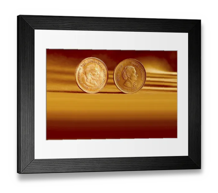 Framed Print : Double pair Indian currency five rupees coin front side