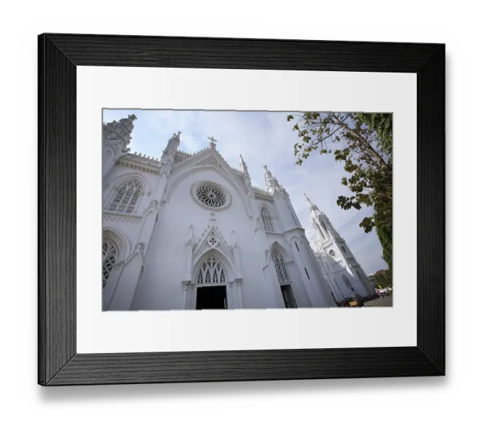 Framed Print : Basilica of Our Lady of Dolours with three tower front tower 146 ft high and rear Bible tower 260 feet high church has 15 Altars built in 1940, Thrissur, Kerala, India, Asia