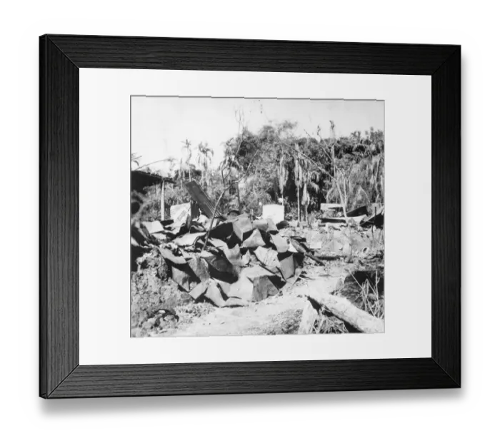 Framed Print : Destroyed buildings after the riots between Hindus and Muslims in Noakhali East Bengal, November 1946, India, Asia