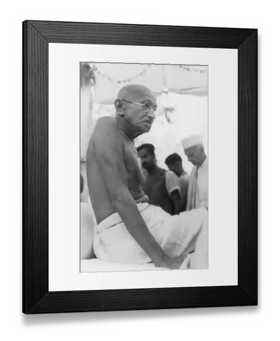 Framed Print : Mahatma Gandhi, Thakkar Bapa and others after the riots between Hindus and Muslims in Noakhali East Bengal