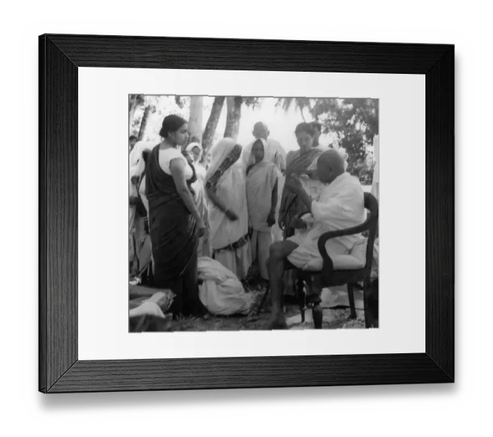 Framed Print : Mahatma Gandhi meeting weeping women riots between Hindus Muslims in Noakhali East Bengal November 1946 Sucheta Kripalani