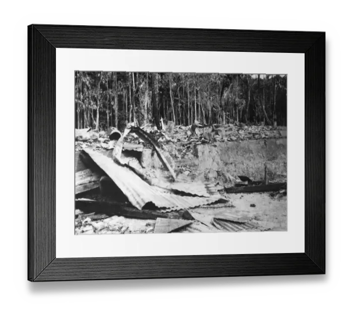 Framed Print : A destroyed building after the riots between Hindus and Muslims in Noakhali East Bengal, November 1946, India, Asia