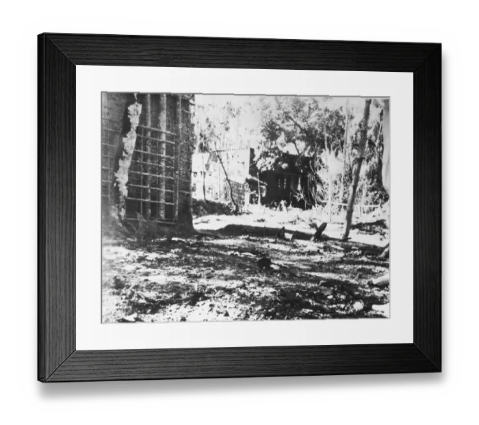Framed Print : A damaged building after the riots between Hindus and Muslims in Noakhali East Bengal, November 1946, India, Asia