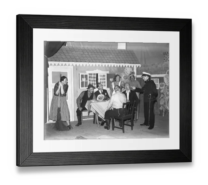 Framed Print : Theatre in 1940. The actors in the play Jolanta are seen in their costumes on stage during the rehersal. A lively scene on a stage set