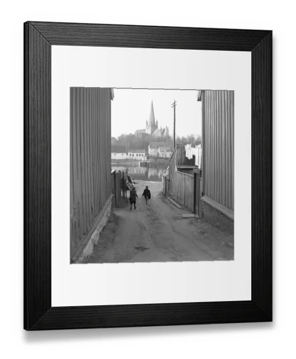 Framed Print : Trondheim Norway 1949. A view over the city with Nidelva river and the Nidaros cathedral. (Nidarosdomen  /  Nidaros Domkirke) Kristoffersson ref AU42-9