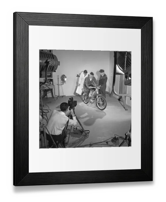 Framed Print : Moped 1960. A young man on a classic Crescent Sport 1139 Saxoped. The model was launched in 1959 and had a Sachs 2-stroke engine of 48cc. It was three-speed and had a racing-type windscreen Framed Print : Moped 1960. A young man on a classic Crescent Sport 1139 Saxoped. The model was launched in 1959 and had a Sachs 2-stroke engine of 48cc. It was three-speed and had a racing-type windscreen