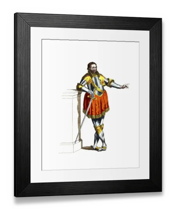 Framed Print : Historical clothing, fashion over time, Pierre du Terrail, Chevalier de Bayard (1476, 30 April 1524) was a French general, the knight without fear or reproach, digitally restored reproduction of an 18th / 19th century model, exact date unknown