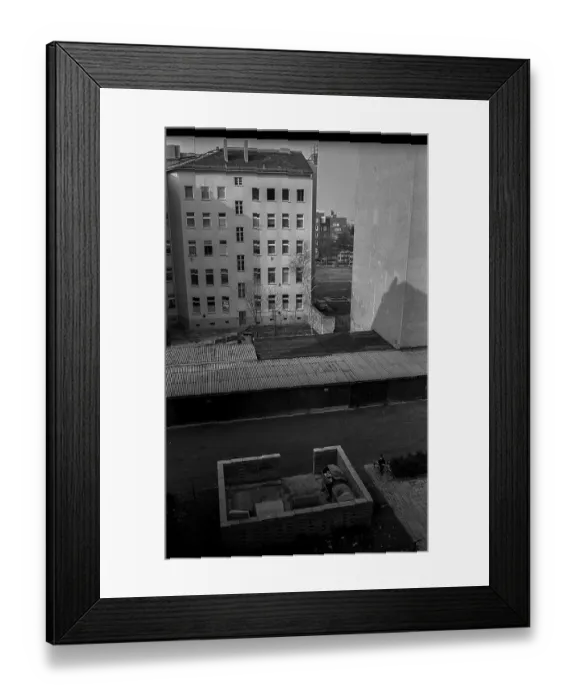 Framed Print : Germany, Berlin, 28.02.1992, View from my window of the flat Rheinsberger Str. 50, backyard with rubbish dump, playground, Bernauer Strasse, Europe