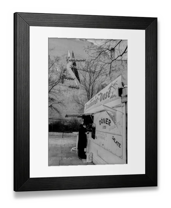 Framed Print : Germany, Berlin, 16 March 1992, Schlemmer-Oase at Hackescher Markt, gable with old advertising: Goldpunkt Damenschuhe, Europe