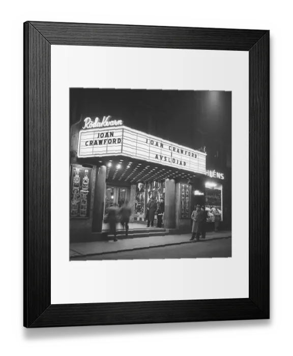 Framed Print : Stockholm cinema Roeda Kvarn on Biblioteksgatan in Stockholm Sweden. The cinema was built when cinema pioneer and SF founder Charles Magnusson contacted property owner Ivar Kreuger, who allowed the cinema to be housed in his property