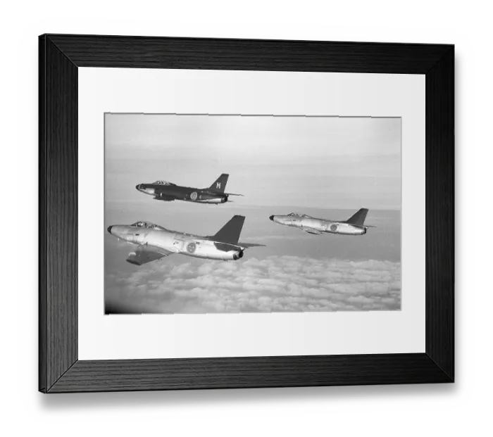 Framed Print : Saab 32 Lansen.Three Swedish two-seat fighter plane manufactured by Saab in the air