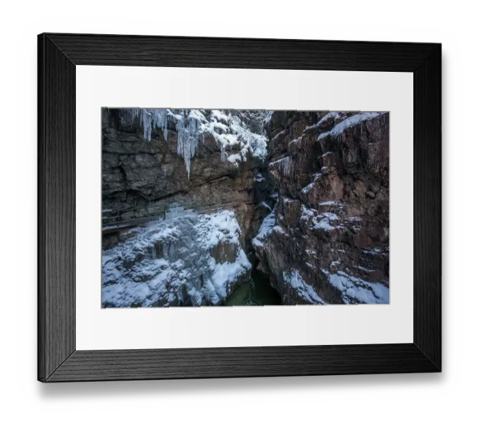 Framed Print : Winter, snowy landscape, icicles, hiking trail through the Breitachklamm gorge near Oberstdorf, Oberallgäu, Allgäu, Bavaria, Germany, Europe