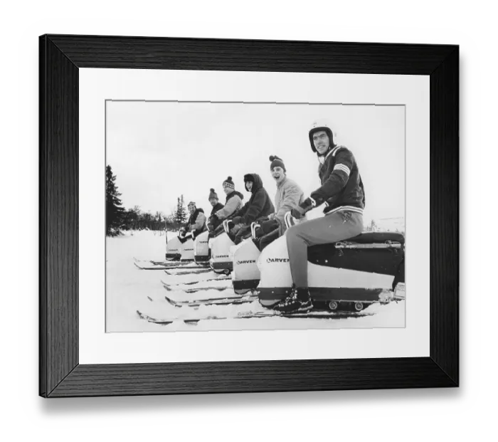 Framed Print : Larven (The caterpillar) A Swedish unconventional snowmobile that has now reached cult status. It consisted of a long caterpillar track with a seat where the driver sat and steered with the help of his weight and with his skis
