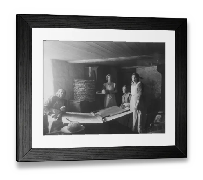 Framed Print : Baking bread 1917. Interior of a room with women baking bread Framed Print : Baking bread 1917. Interior of a room with women baking bread