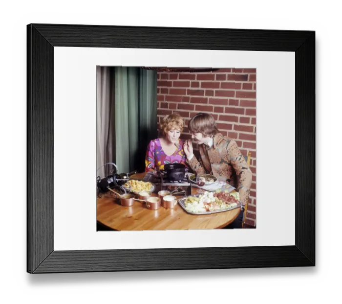 Framed Print : Fondue. A dish that had its breakthrough in the 60s and 70s