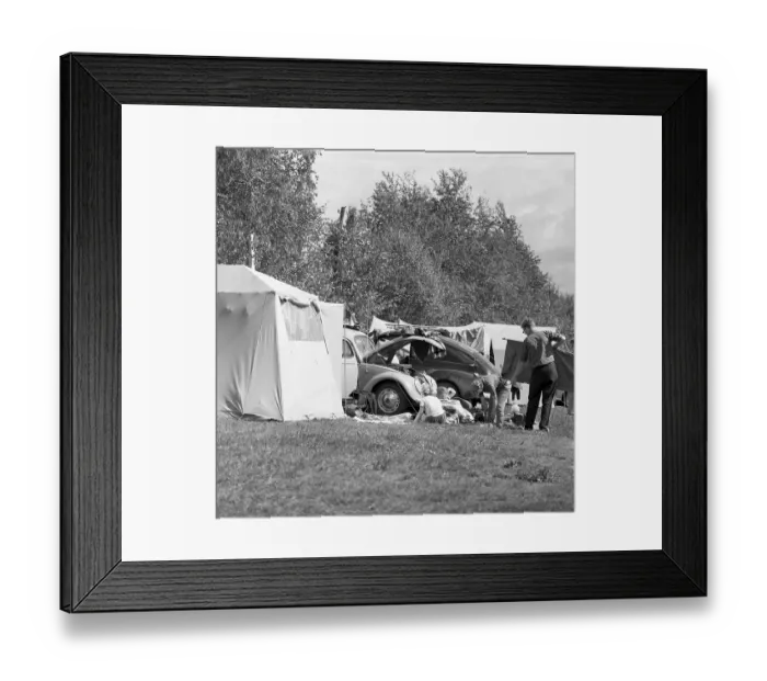 Framed Print : Camping in the 1960s. A campsite where the families spend parts of their summer holiday
