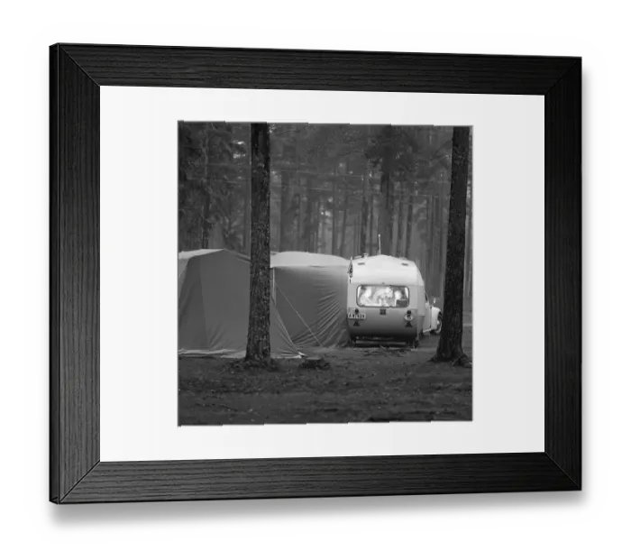 Framed Print : 1960s camping. A family is enjoying their holiday and the practial camping life in their caravan