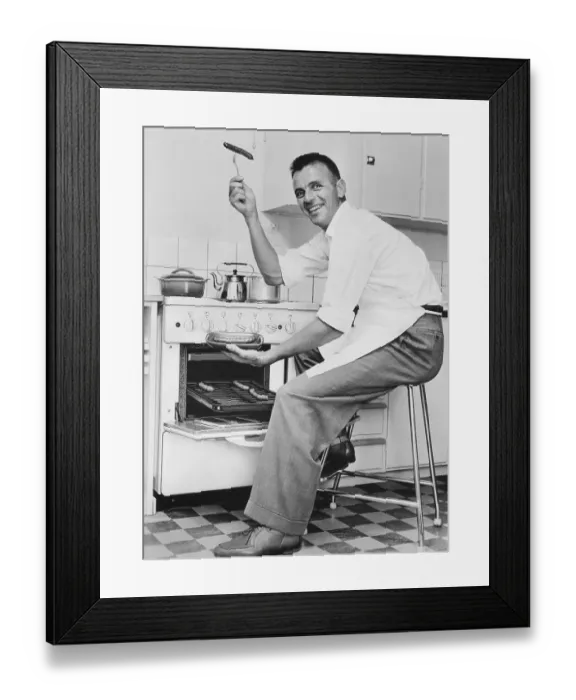 Framed Print : Man in the kitchen in the 1960s Framed Print : Man in the kitchen in the 1960s
