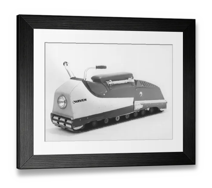 Framed Print : Larven (The caterpillar). A Swedish unconventional snowmobile that has now reached cult status