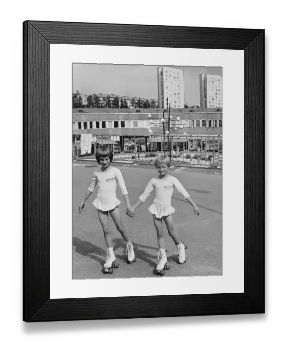 Framed Print : Roller skates 1965. Two girls from the roller skate club Rollers on their roller skates and costumes Framed Print : Roller skates 1965. Two girls from the roller skate club Rollers on their roller skates and costumes