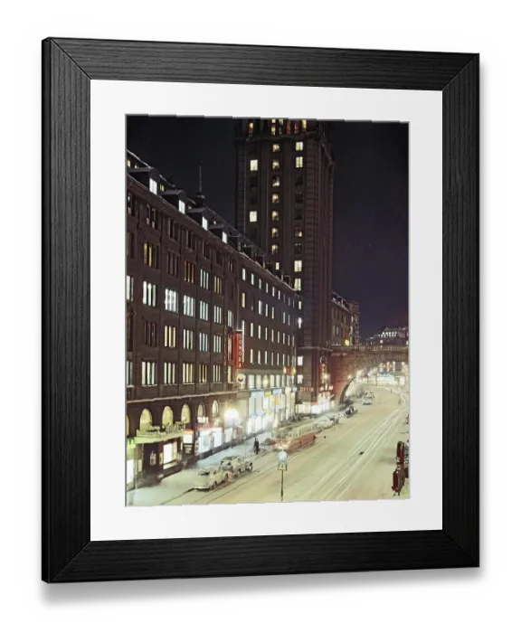 Framed Print : In the 1950s. An evening view of Kungsgatan in Stockholm Sweden Framed Print : In the 1950s. An evening view of Kungsgatan in Stockholm Sweden