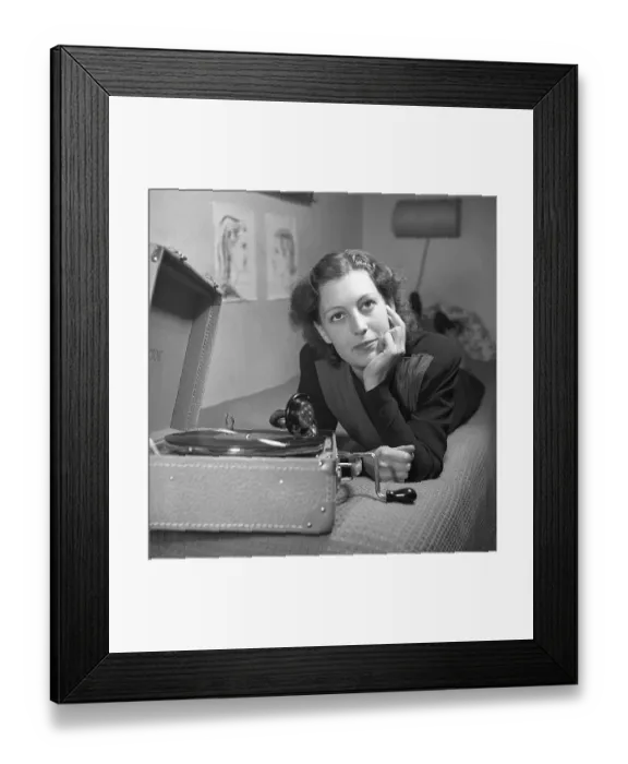 Framed Print : Singer Gunvor Berglund at a gramophone Framed Print : Singer Gunvor Berglund at a gramophone