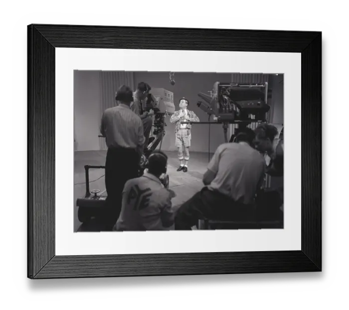 Framed Print : Television in the 1940s. Actor Max Hansen performing on live televison 1948 Framed Print : Television in the 1940s. Actor Max Hansen performing on live televison 1948