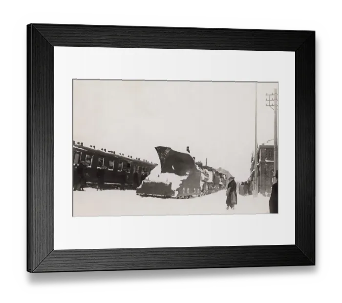 Framed Print : Snowstorm in the 1920s. A snowstorm has hit Southern Sweden and the Scania region Framed Print : Snowstorm in the 1920s. A snowstorm has hit Southern Sweden and the Scania region