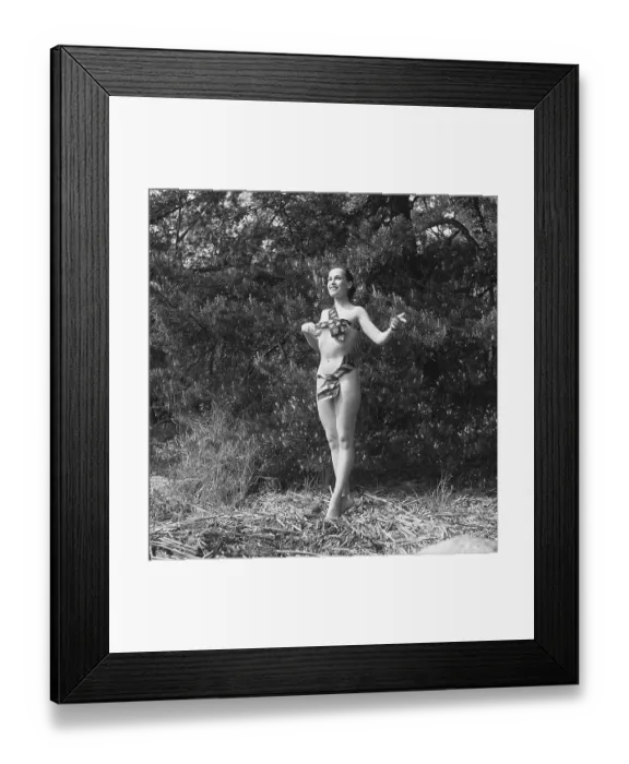 Framed Print : In the 1950s. Beutiful Iris Johansson on a summer day wearing men's neckties as a bikini-like outfit