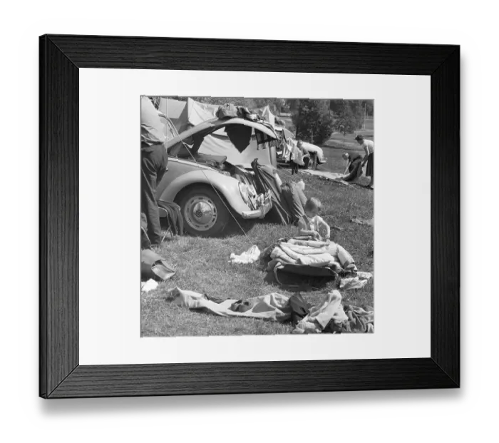 Framed Print : Camping in the 1960s. A campsite where the families spend parts of their summer holiday Framed Print : Camping in the 1960s. A campsite where the families spend parts of their summer holiday