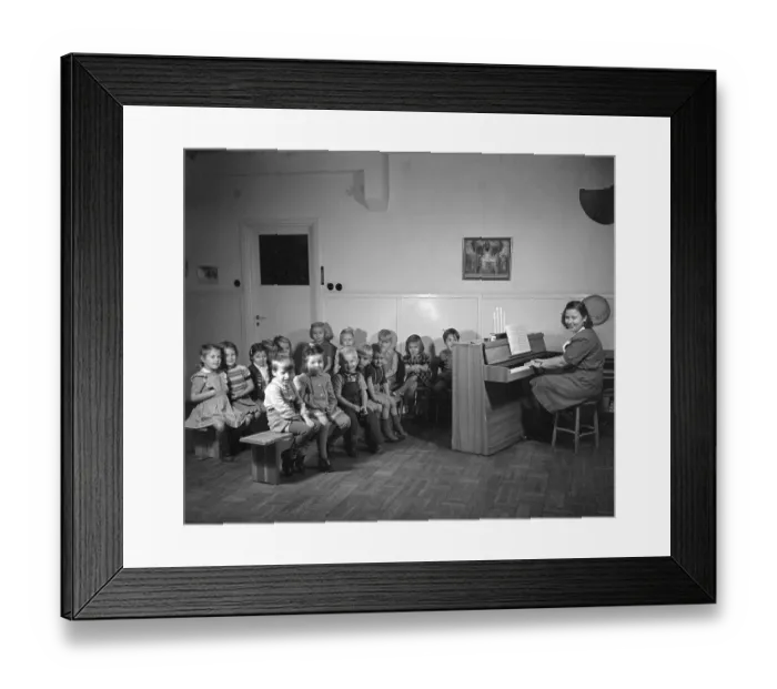 Framed Print : 1940s children. A group of children are singing christmas songs at a nursery school in Stockholm. Sweden 1947. Conard ref 884