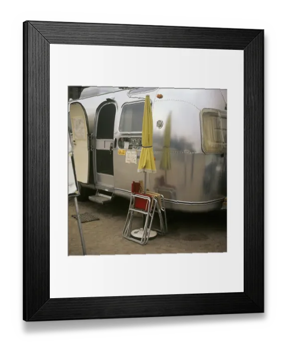 Framed Print : 1970s camping. Pictured an American Airstream caravan in aluminium and in the typical 1930s streamline design