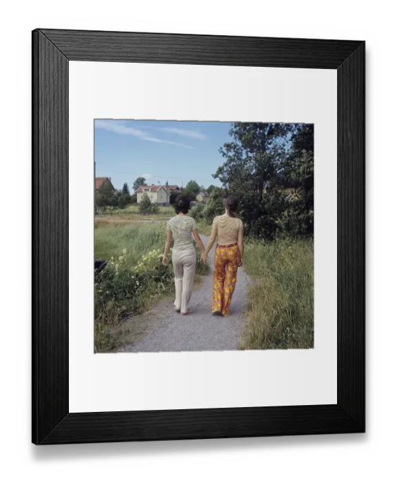 Framed Print : 1960s parents. Two women holding hands. Sweden 1960s. Kristoffersson ref CV34-6