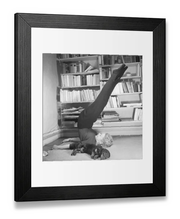 Framed Print : Woman of the 1950s. A woman and her dog are lying on the floor