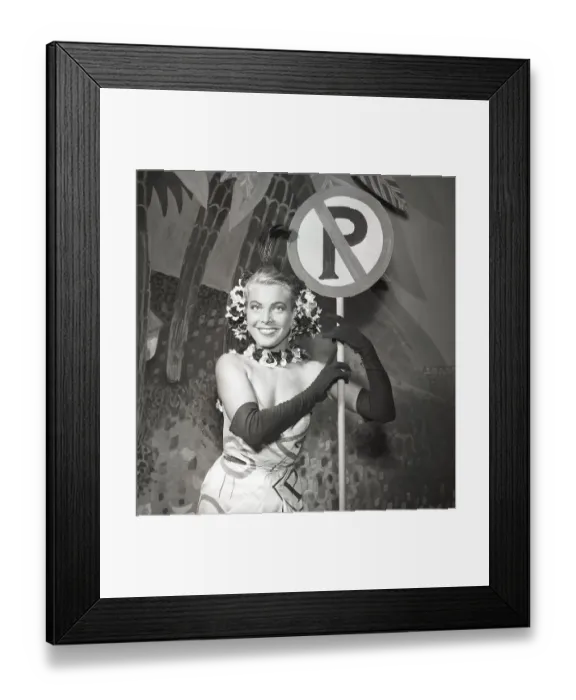 Framed Print : Revue in the 1950s. Beautiful actress Mary Rapp, 1920-1964, pictures at a non parking sign in the revue Robinson Crazy 1953. Sweden Kristoffersson ref BM42-7 Framed Print : Revue in the 1950s. Beautiful actress Mary Rapp, 1920-1964, pictures at a non parking sign in the revue Robinson Crazy 1953. Sweden Kristoffersson ref BM42-7
