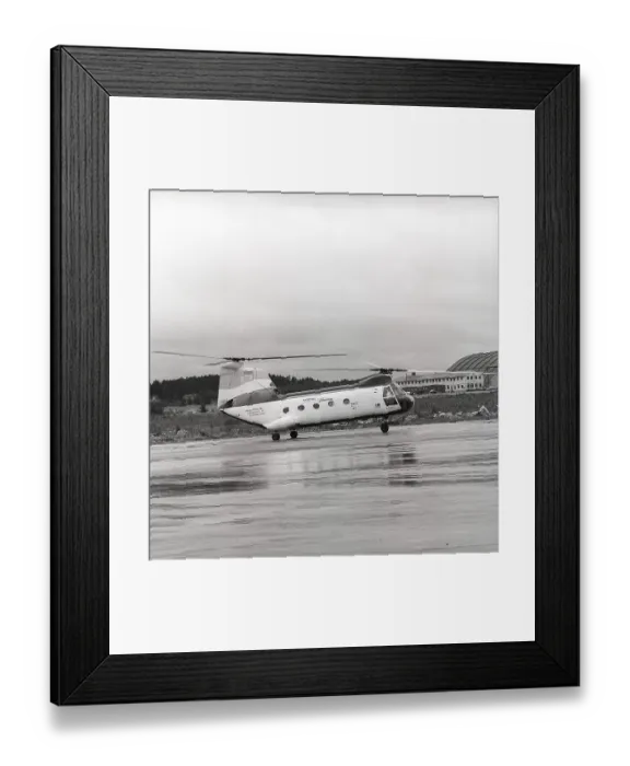 Framed Print : Helicopter history. The Boeing Vertol 107, also called Hkp 4. Helicopter developed by the american company Vertol that was fusioned with Boeing who began production of it 1956. The US Armed Forces started using it under the name CH-46 Sea Knight